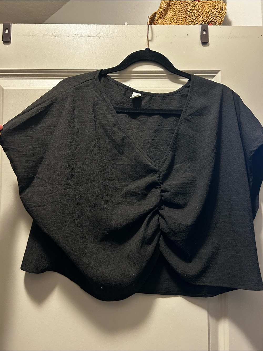 Black V-Neck Ruched Front Women’s Crop Top